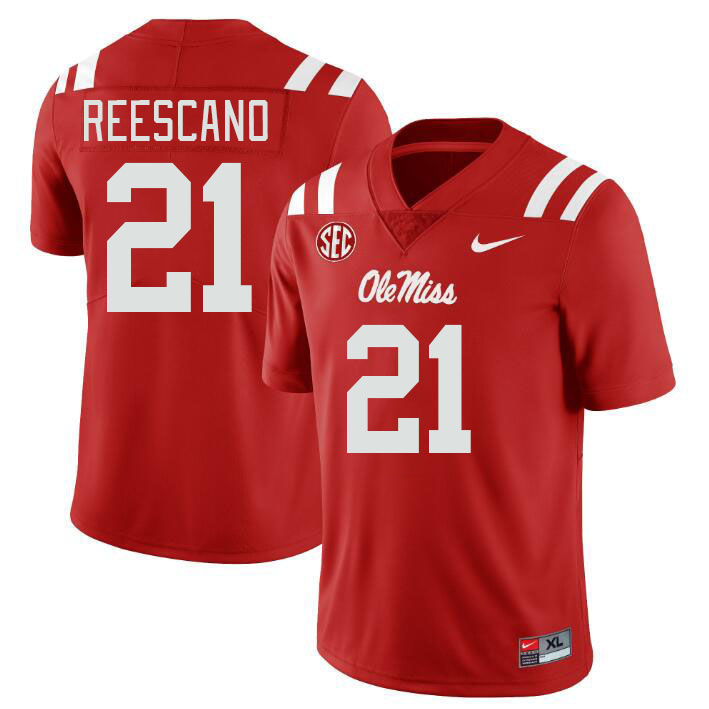 Men #21 Kedrick Reescano Ole Miss Rebels College Football Jerseyes Stitched Sale-Red - Click Image to Close